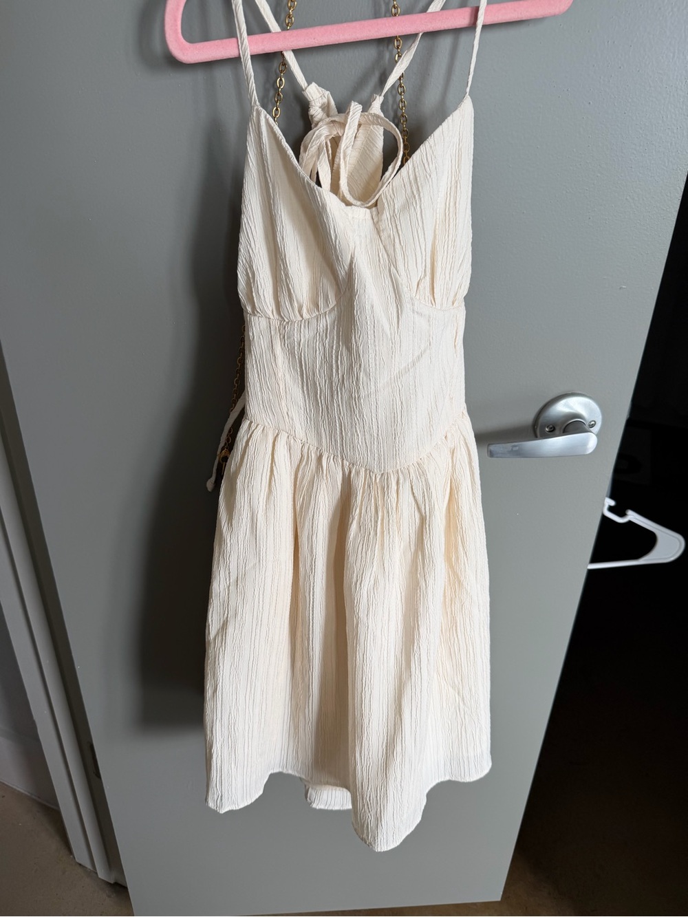 American Eagle Outfitters Cream Textured Mini Sundress